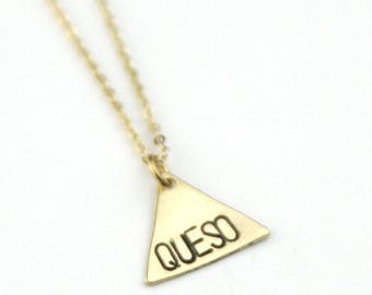 Queso Geometric Geometric Necklace | Gold Taco Tuesday Necklace | Food Necklace | Mexican Food Jewelry | Tacos and Tequila | Foodie necklace