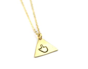 Middle Finger Geometric Triangle Necklace | F you Necklace | F off Necklace | Hand-stamped Necklace | Brass Jewelry | Profanity