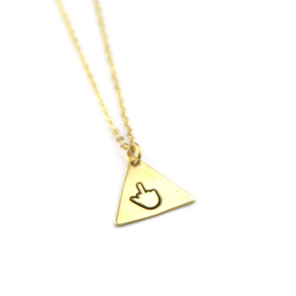 Middle Finger Geometric Triangle Necklace | F you Necklace | F off Necklace | Hand-stamped Necklace | Brass Jewelry | Profanity