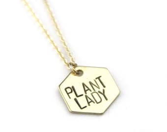 Plant Lady Hexagon Stamped Necklace | Crazy Plant Lady | Plant Mom Jewelry | Geometric Necklace | Hexagon Jewelry | Plant Mama | Succulent