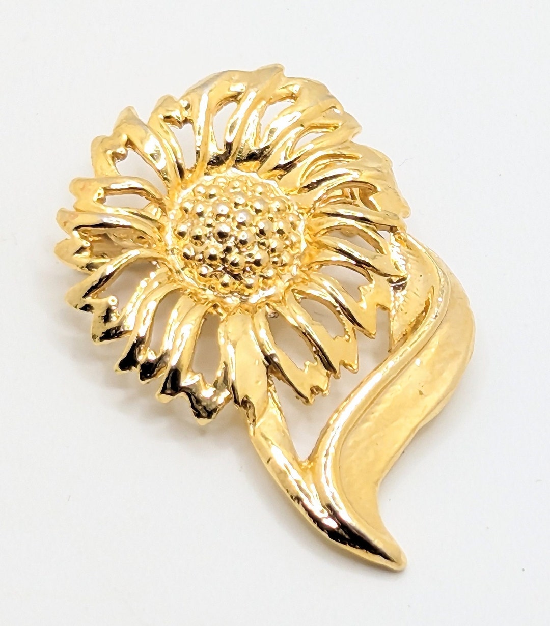 Broche Ancienne Tournesol Doré - Bijou Vintage En Alliage - Occasion
