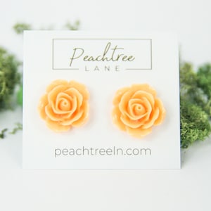 Peach Rose Flower Floral Earrings Nickel-Free Wedding Bridesmaid Accessories Groomsman Matching Cufflinks