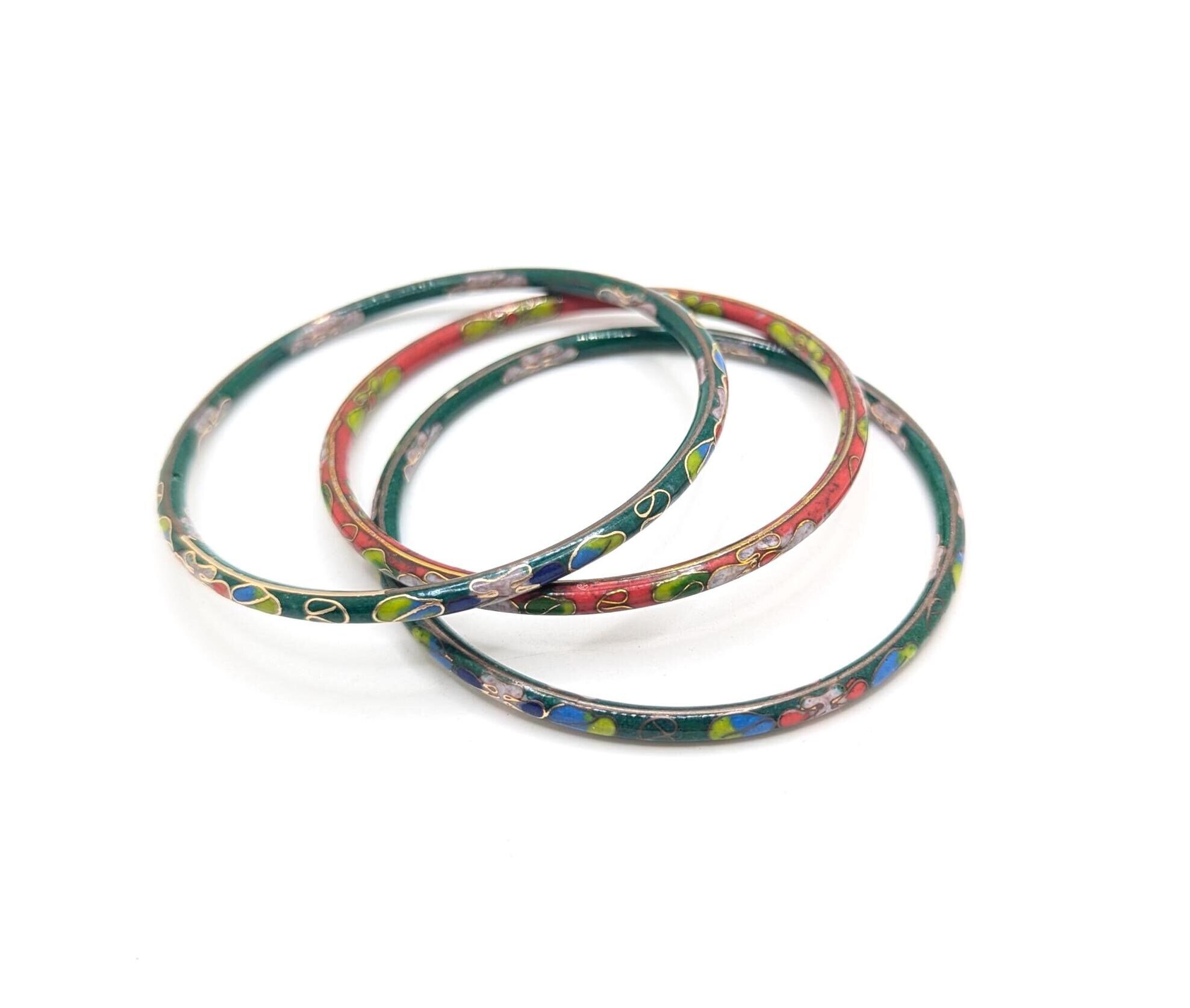 Vintage Estate Cloisonne Enamel Colorful Flower Bangle 