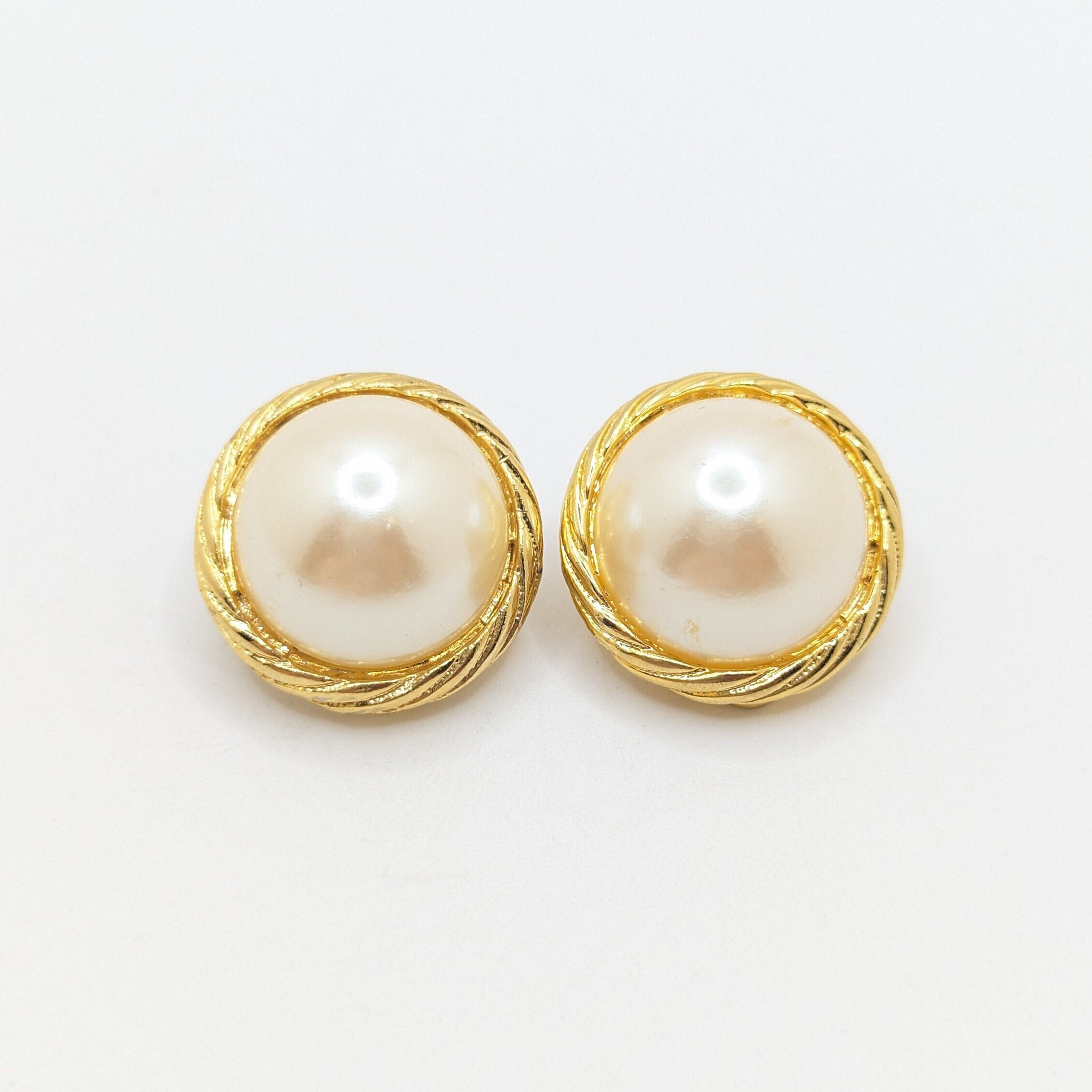 Boucles D'oreilles Clips Vintage Doré Or Rodié Avec Perle Fine Véritable - Modèle 3759