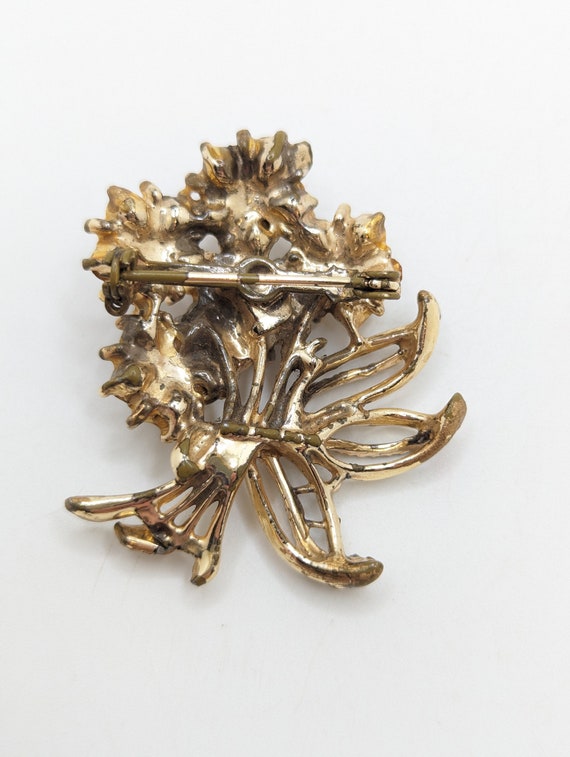Vintage Amber Rhinestone Brooch Lapel Pin Floral … - image 6