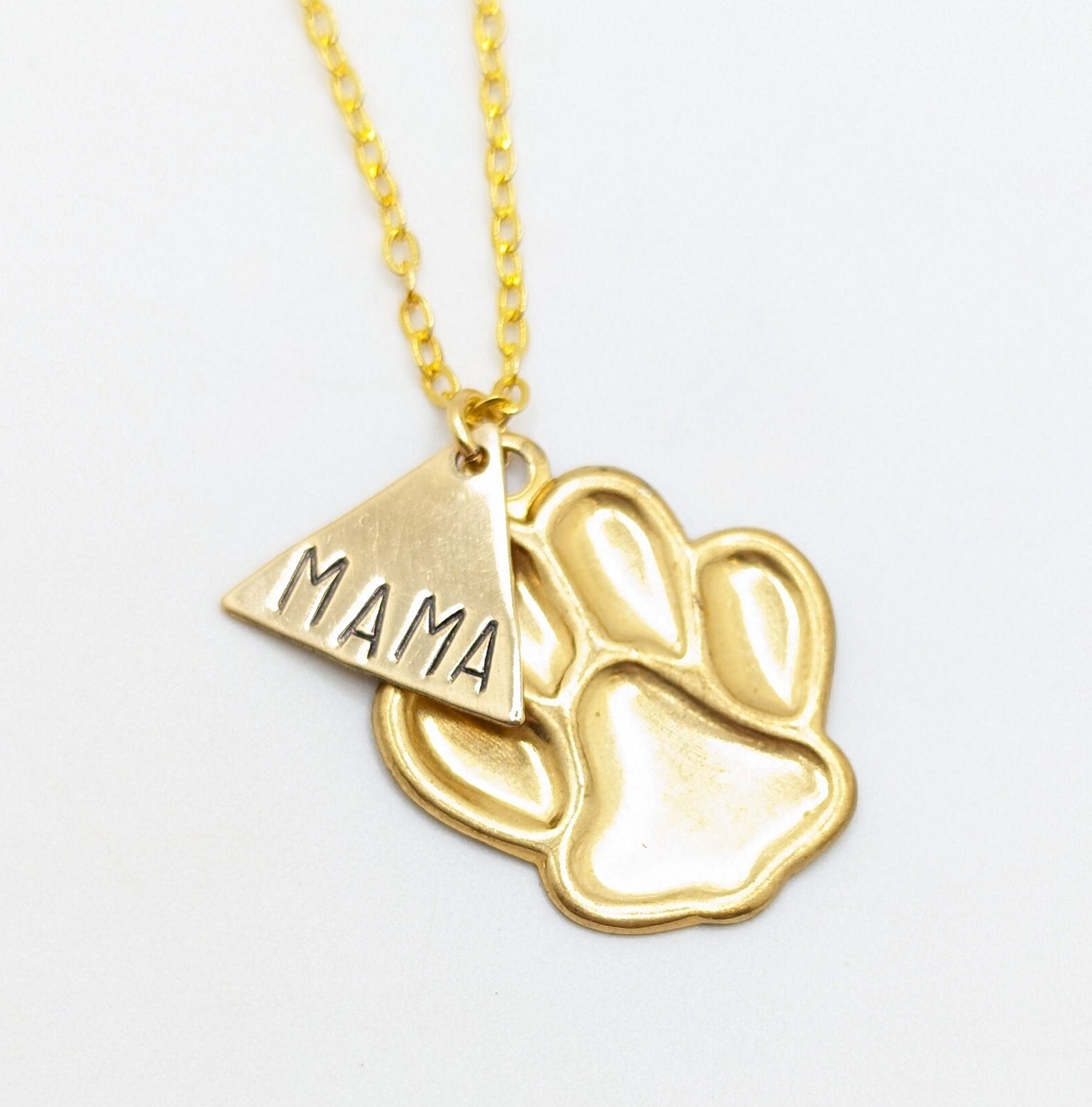 Hund Mama Mom Pfotenabdruck Anhänger Charm Halskette Messing Vergoldet Haustier Eltern Geometrische Schichtung Kinder Schmuck Schmuck Geschenk für jeden Tag