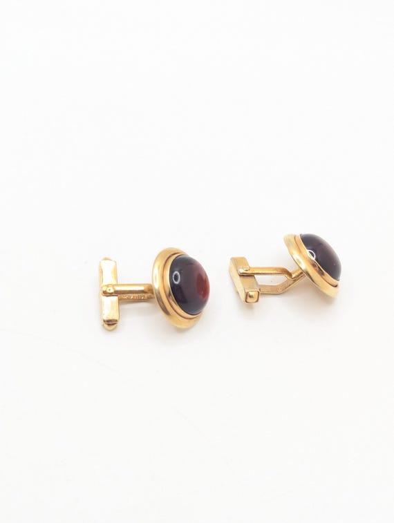 Boutons De Manchette Vintage Hickok - Cabochon Acrylique Rouge, Doré, Occasion