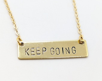 Keep Going Mental Health Awareness Gold Plated Brass Bar Necklace Matters Motivation Positive Vibes Gift For Him Her Present ok to not be ok