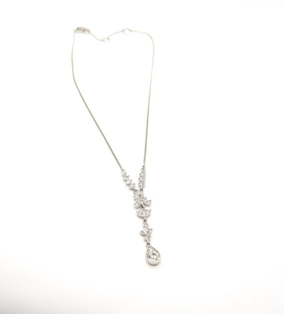 Vintage Givenchy Silver Tone Rhinestone Drop Necklace Signed
