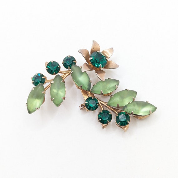 Vintage Emerald Green Frosted Flower Ombre Brooch… - image 1