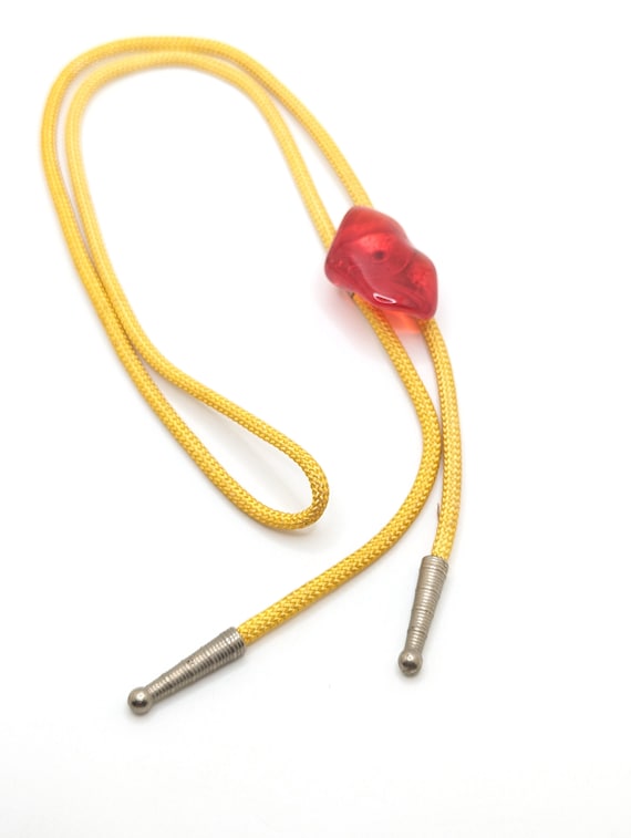 Vintage Bolo Tie Red Stone Yellow Silver Cowboy Me