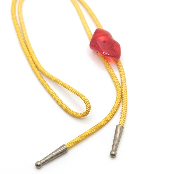 Vintage Bolo Tie Red Stone Yellow Silver Cowboy Men Mens Unisex Wedding Groom Groomsman Gift Present Bridal Boho Bohemian Gifts Stone