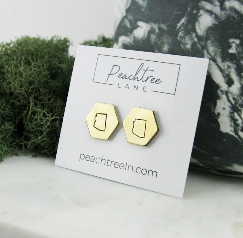 Best Friend Gift Arizona State Hexagon Earrings State Jewelry Stud Earrings Hometown Love Moving Gift Geometric Earrings