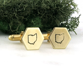Ohio State Hexagon Cufflinks | Brass Cufflinks | Gold Cufflinks | Groom Gift | Groomsman Gift | Wedding Accessories