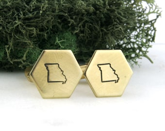 Missouri State Hexagon Cufflinks | Brass Cufflinks | Gold Cufflinks | Groom Gift | Groomsman Gift | Wedding Accessories