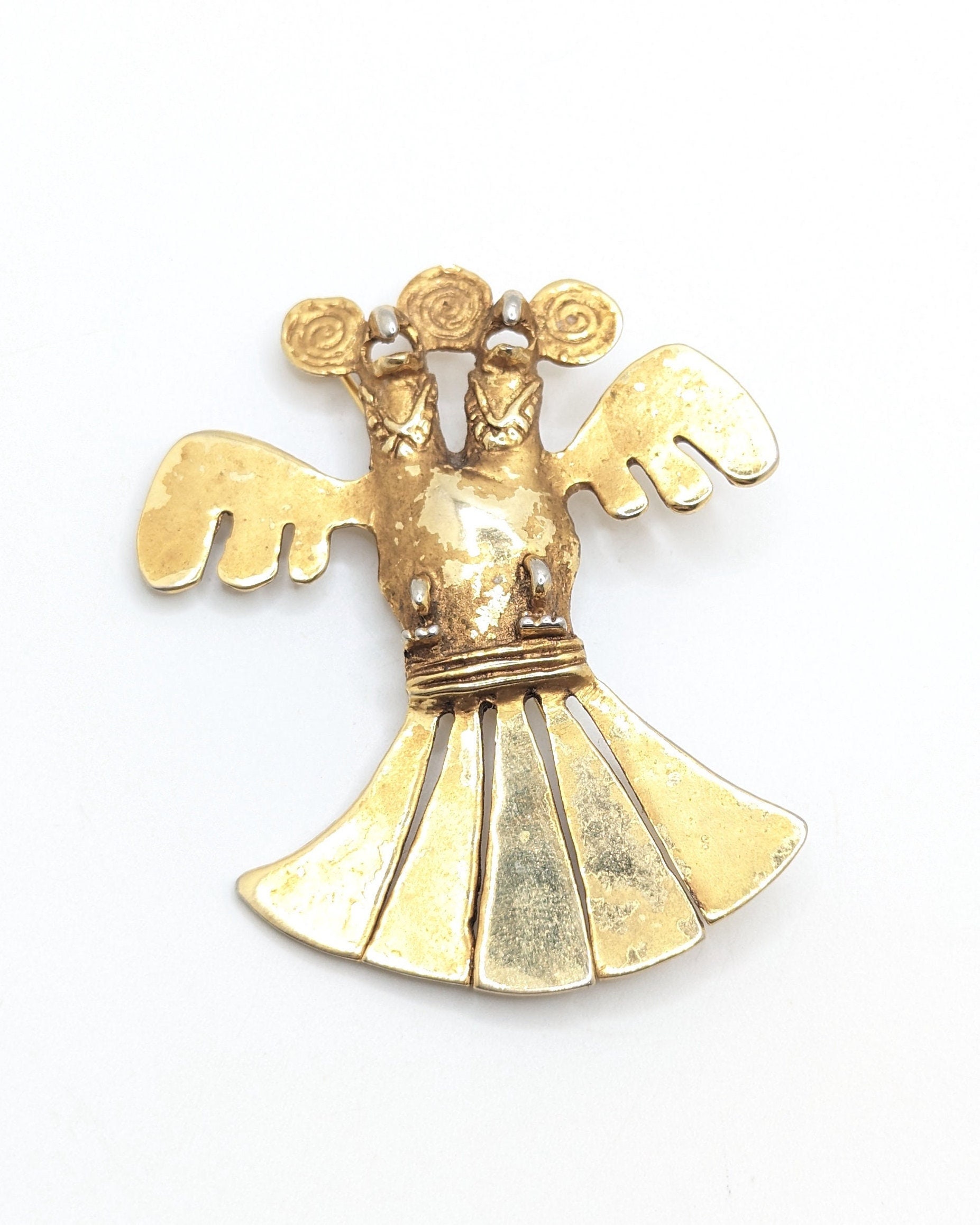 Vintage Mexican Pre Columbian Replica Brooch Gold Alva