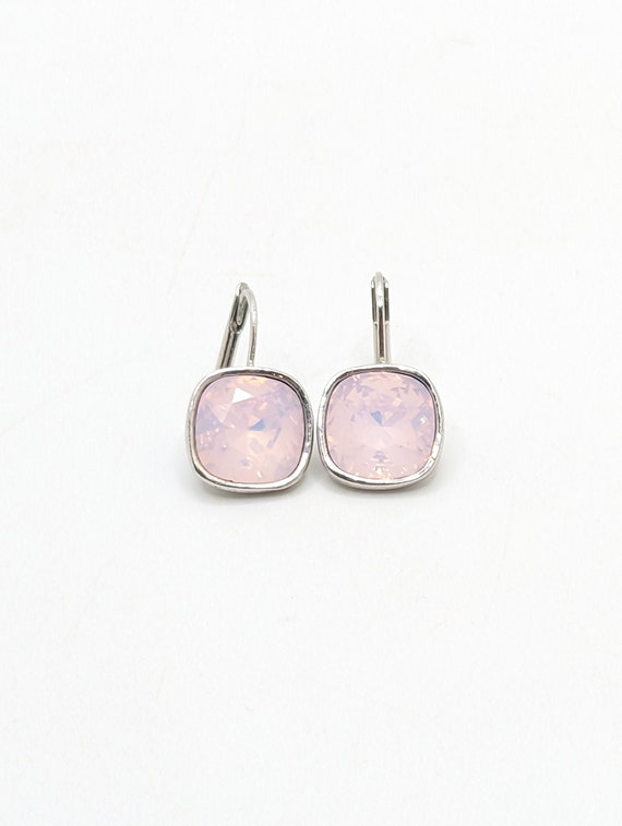 Vintage Rosewater Light Pink Drop Earrings Silver 