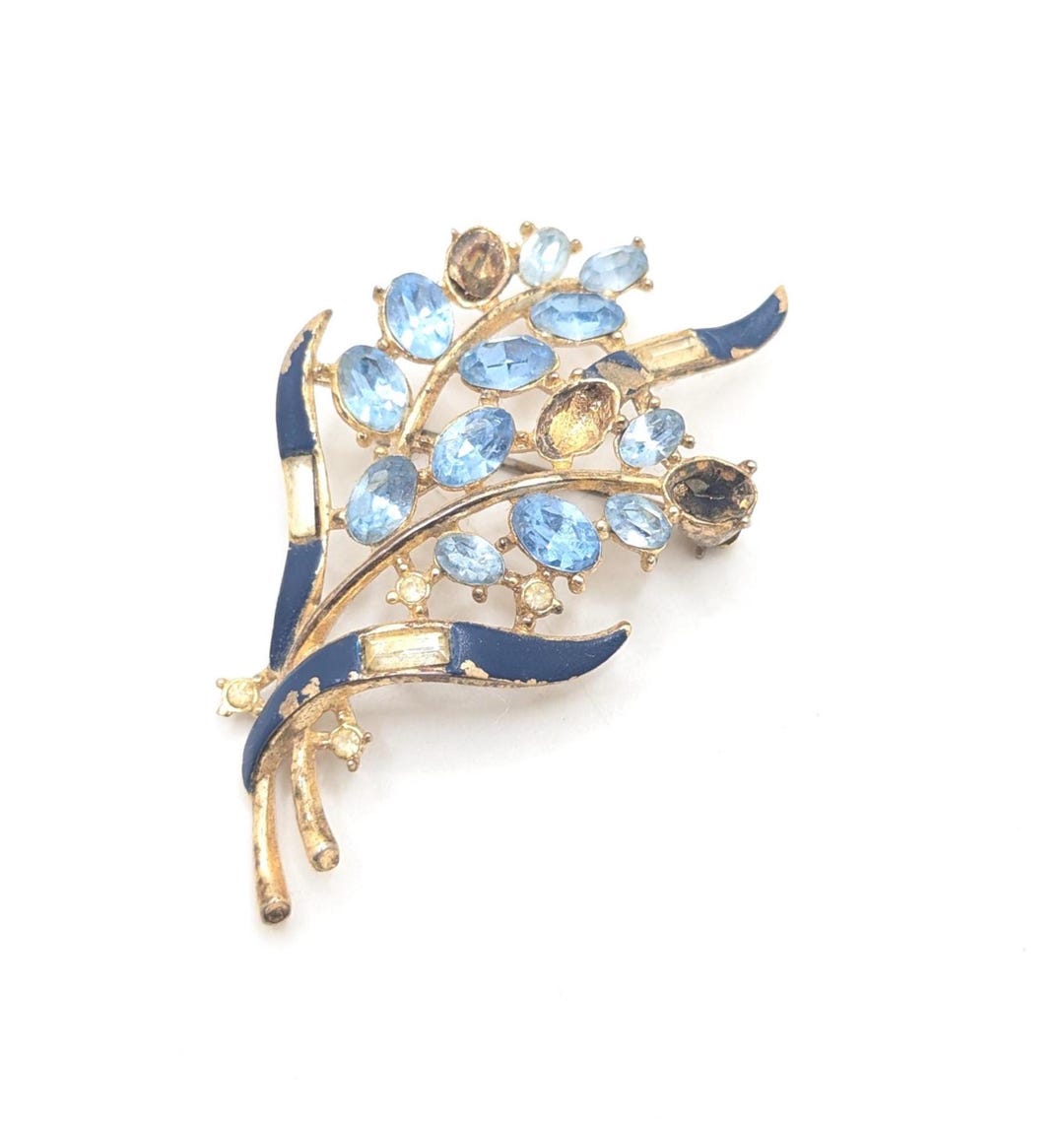 Rare Vintage Crown Trifari Pat Pending Rhinestone Blue Flower