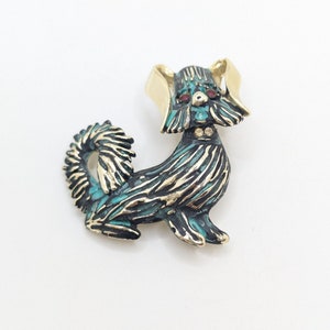 Vintage Dog Schnauzer Brooch Lapel Pin Colorful Poodle Terrier Red Eyes Turquoise Green Pup Puppy Statement Jewelry Gold Costume Abstract