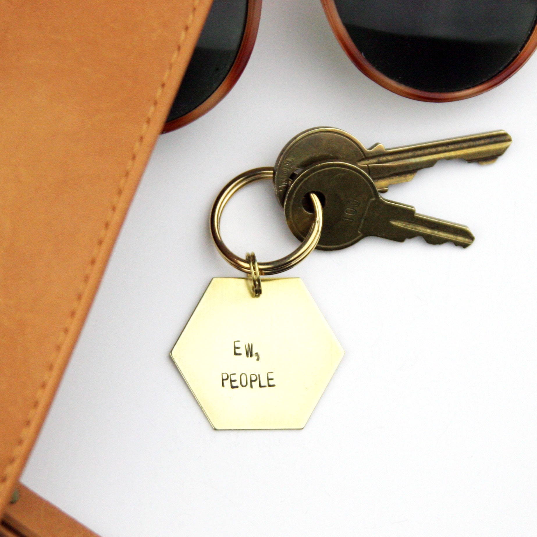 Ew People Brass Keychain Introvert Gift Funny Keychain | Etsy
