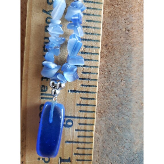 Vintage Fiber Optic Blue Stone Chunky Necklace Bo… - image 4