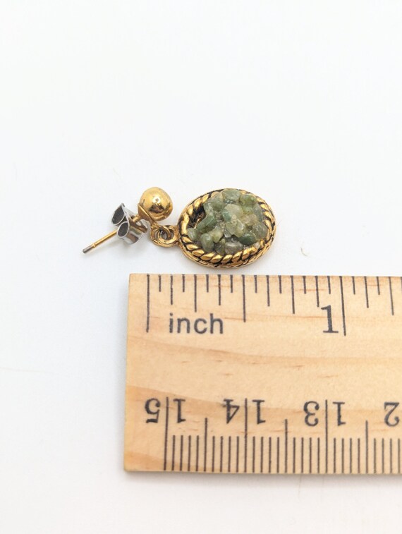 Vintage Gold Tone Jade Chip Stud Dangle Earrings … - image 2
