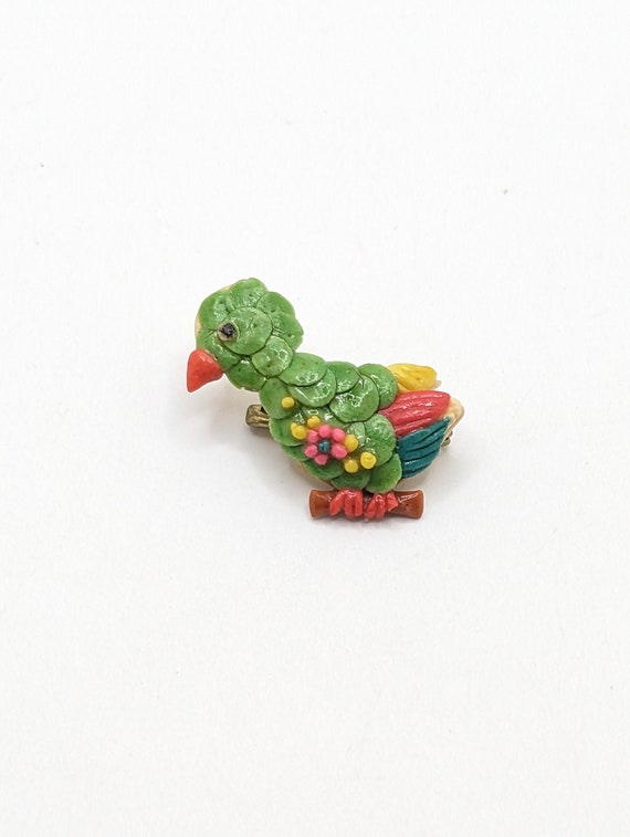 Vintage Sitting Bird Colorful Handmade Brooch Mexi