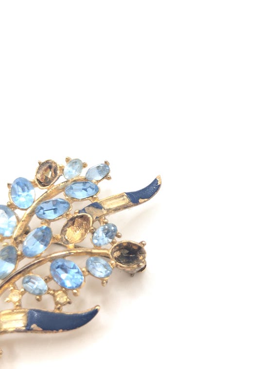 Rare Vintage Crown Trifari Pat Pending Rhinestone Blue Flower