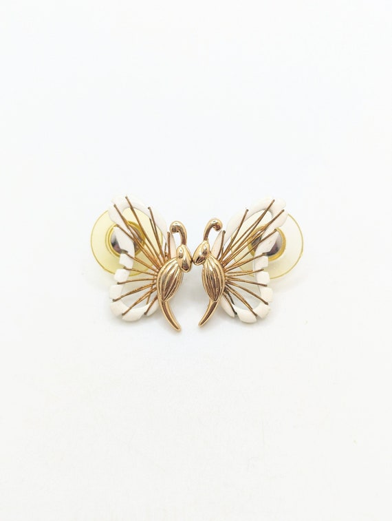 Vintage Open Work Butterfly White Gold Stud Earrin