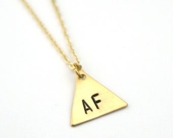 AF Geometric Necklace | AF Necklace | Brass Jewelry | Handstamped Necklace | Triangle Gold Necklace | Brass Jewelry | Feminist | Profanity