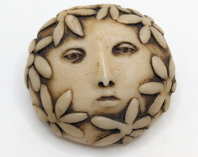 Unique Scatters Vintage Carved Resin Rare Woman Face Brooch Lapel Pin OOAK Flower ...