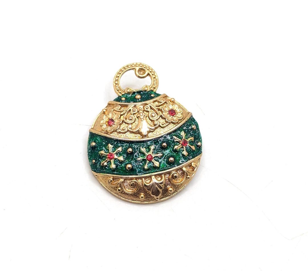 Adorno navideño vintage, broche, pin de solapa, dorado, verde, rojo ...