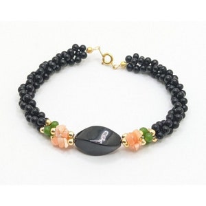 週末限定ンセール Vintage Hawaii Black Onyx Green Jade Coral Chip Bracelet アクセサリー