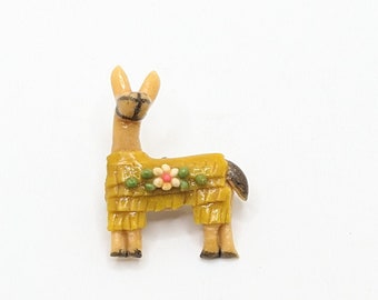 Vintage Handmade Llama Brooch Lapel Pin Mustard Yellow Floral Flower Yellow Mexico Mexican OOAK Animal Lover Gift