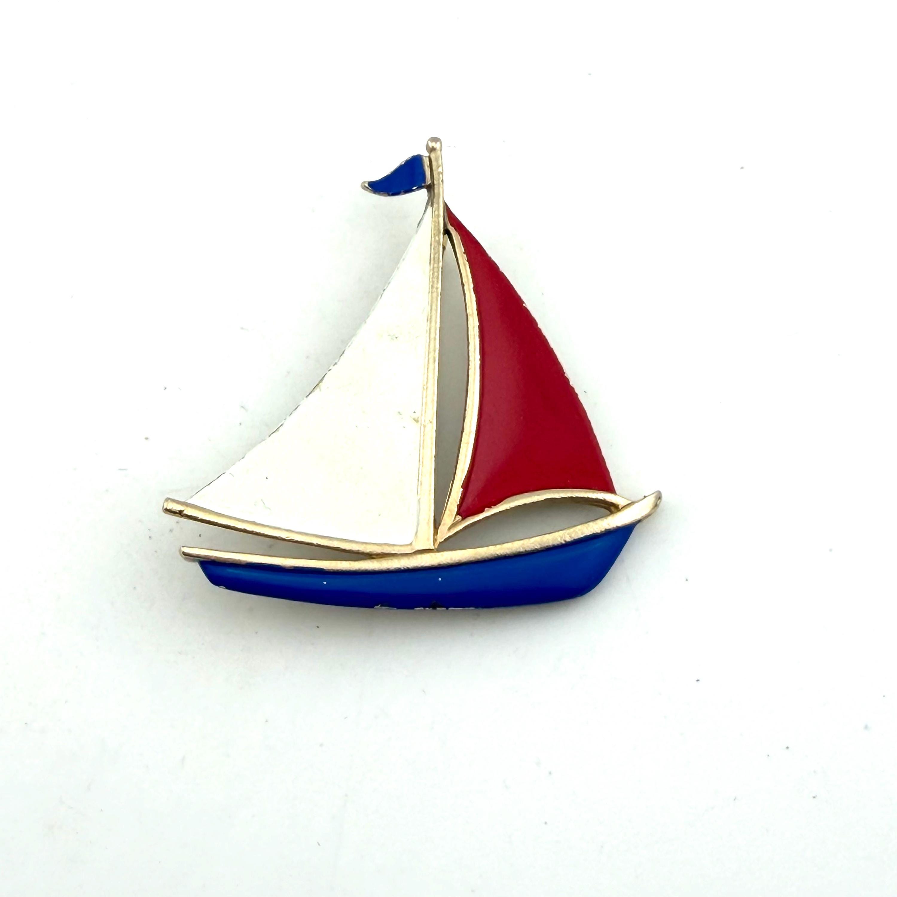 Broche Vintage Années 50 Motif Voilier En Plastique Blanc - Pièce Collector Rétro