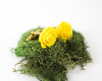 Yellow Rose Flower Cufflinks | Grooms Gift | Best Man Gift | Groomsmen Gift | Wedding Attire | Floral Cufflinks | Cuff Link