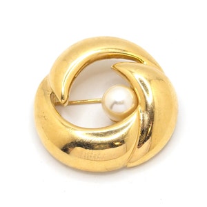 Vintage Napier Round Circle Signed Brooch Lapel Pin Gold Faux Pearl Geometric Present Gift For Her Feminine Him Scatter Pins Anniversary zdjęcie 1
