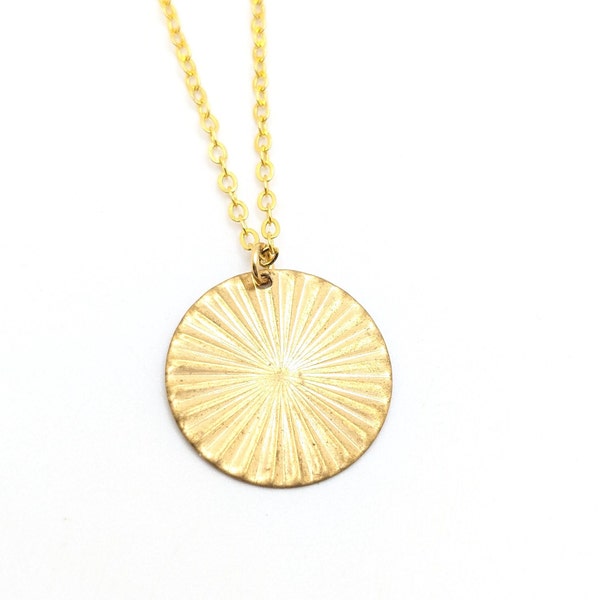 Round Art Deco Style Ornate Gold Tone Abstract Necklace Geometric Flapper Style Present Gift For Her Mothers Day Feminine Dainty Plated
