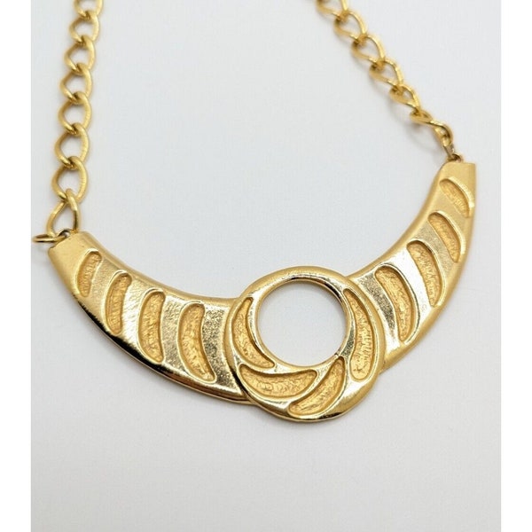 Vintage Art Deco Gold Tone Geometric Chain Necklace Choker Bib Collar Egyptian Revival Present Gift Costume Jewelry Statement Chunky