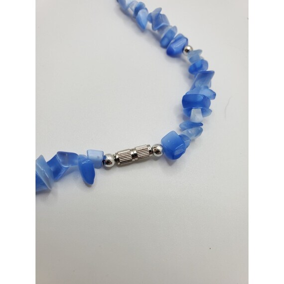Vintage Fiber Optic Blue Stone Chunky Necklace Bo… - image 5