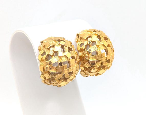Vintage Kenneth Jay Lane Gold KJL Gold Nugget Clip On Earrings Modernist Abstract Women Statement Earring Costume Wedding Cluster Gift