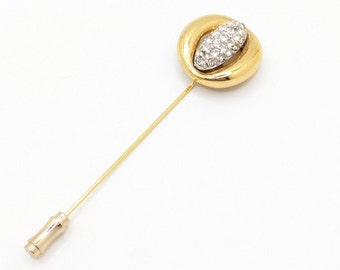 Rare Vintage Givenchy 1977 Paris New York Rhinestone Stick Pin Brooch Lapel Gold Round Geometric Gift For Her Present High End Luxury Gifts