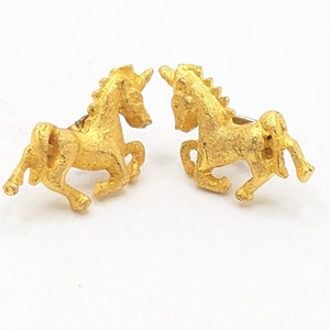 Vintage Stallion Horse Gold Tone Stud Earrings Equestrian Lover Gift Present Statement Earring Customers Stocking Stuffer Animal Gifts