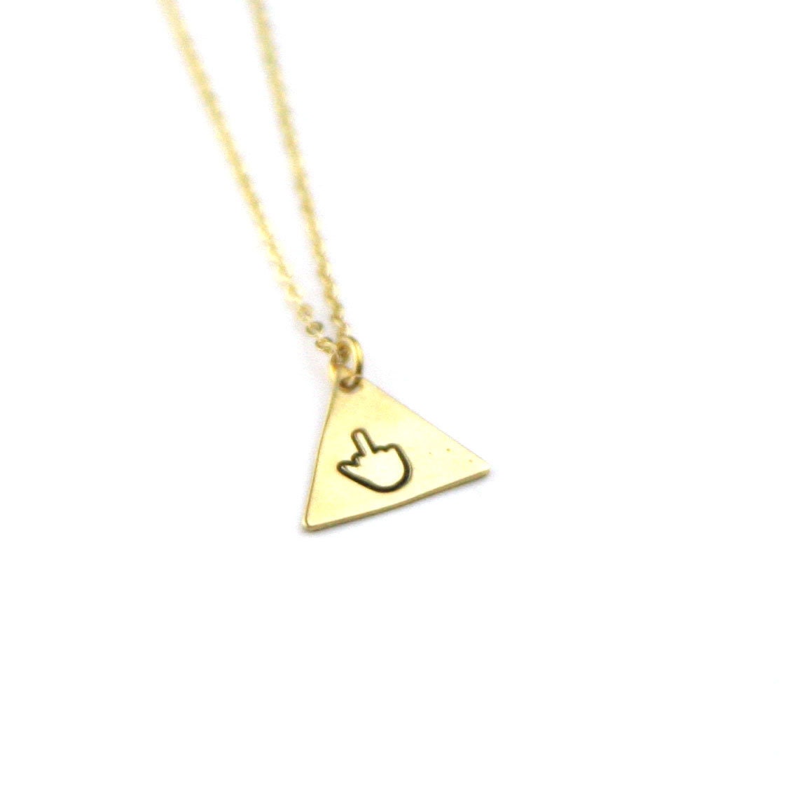 Middle Finger Geometric Triangle Necklace | F you Necklace | F off Necklace | Hand-stamped Necklace | Brass Jewelry | Profanity