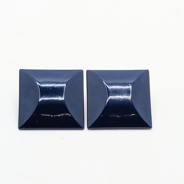 Large Vintage Metal Navy Blue Stud Domed Earrings Square Simple Classic Minimal Gift For Her Lightweight Earring 1980s 80s Party