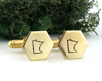 Minnesota State Hexagon Cufflinks | Brass Cufflinks | Gold Cufflinks | Groom Gift | Groomsman Gift | Wedding Accessories