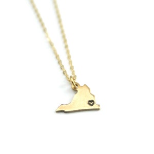 Virginia Brass Small State Necklace | Charm Necklace | Heart State | Moving Gift | Hometown Love | Best Friend Gift | Keepsake Jewelry