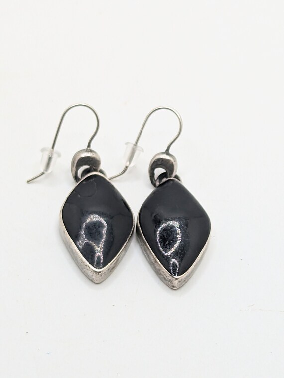 Vintage Onyx Stone Silver Tone Dangle Earrings Da… - image 1