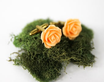 Peach Rose Flower Cufflinks | Grooms Gift | Best Man Gift | Groomsmen Gift | Wedding Attire | Floral Cufflinks | Cuff Link