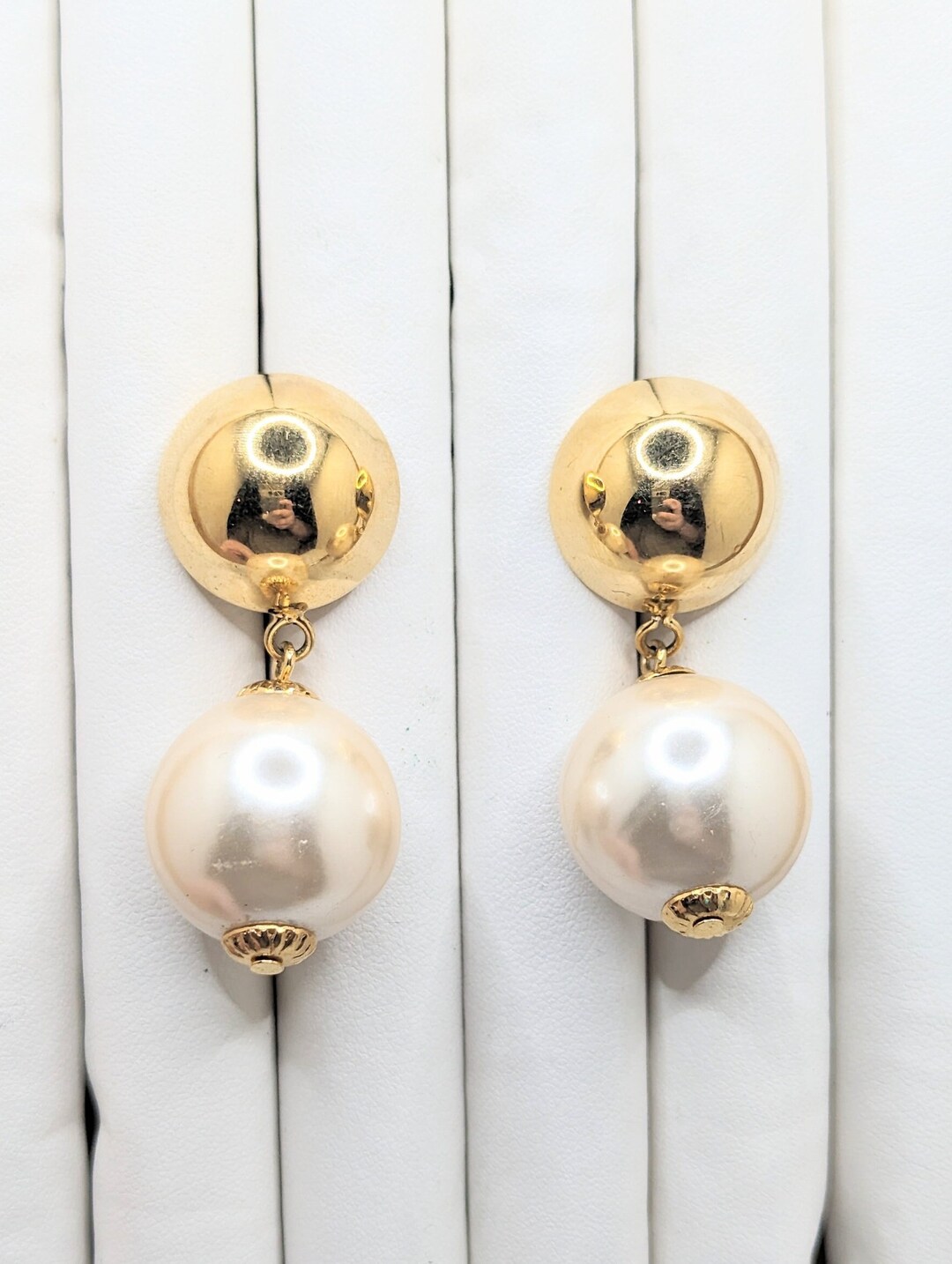 Vintage Large Chunky Faux Pearl Ball Gold Tone Drop Dangle Etsy